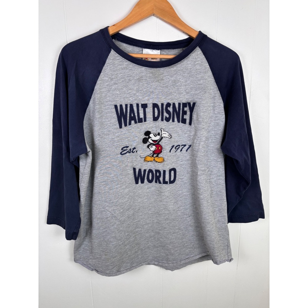 RARE VTG 90s‎ Walt Disney World Embroidered Mickey Mouse Tee 3/4 Sleeve Cotton